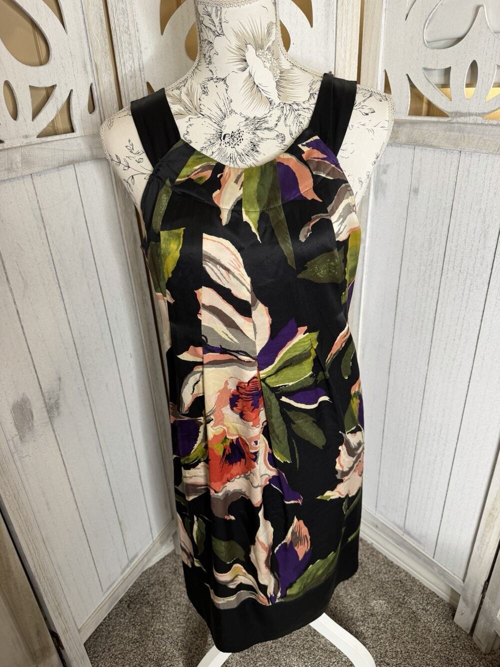 TED BAKER 100% Silk Floral Dress Y2K Style Pleated Sleeveless Size Small (3)
